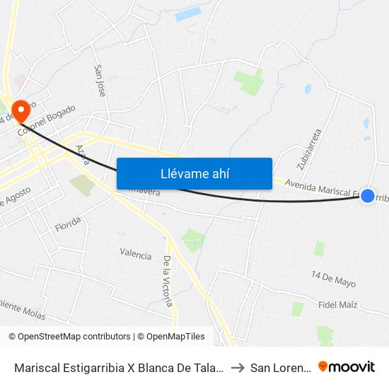 Mariscal Estigarribia X Blanca De Talavera to San Lorenzo map
