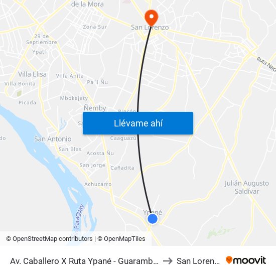 Av. Caballero X Ruta Ypané - Guarambaré to San Lorenzo map