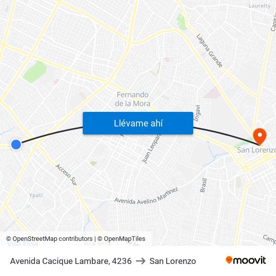 Avenida Cacique Lambare, 4236 to San Lorenzo map
