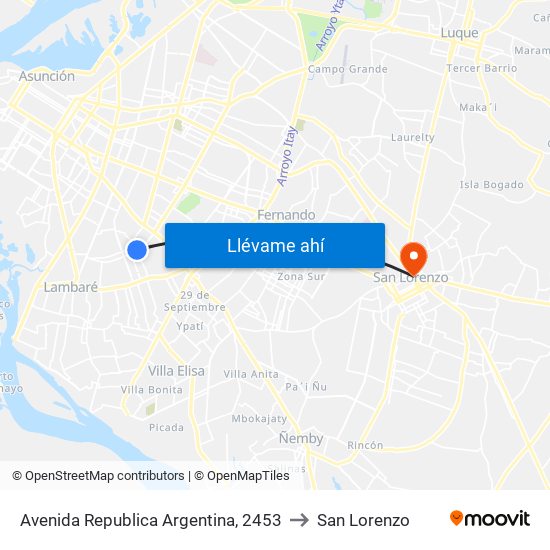 Avenida Republica Argentina, 2453 to San Lorenzo map