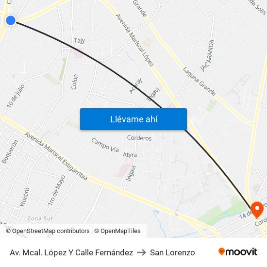 Av. Mcal. López Y Calle Fernández to San Lorenzo map