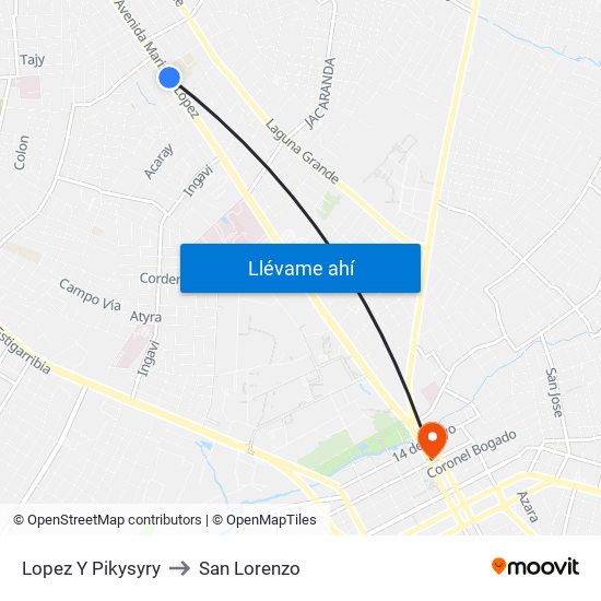 Lopez Y Pikysyry to San Lorenzo map