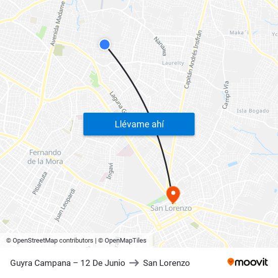 Guyra Campana – 12 De Junio to San Lorenzo map