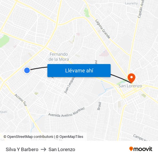 Silva Y Barbero to San Lorenzo map