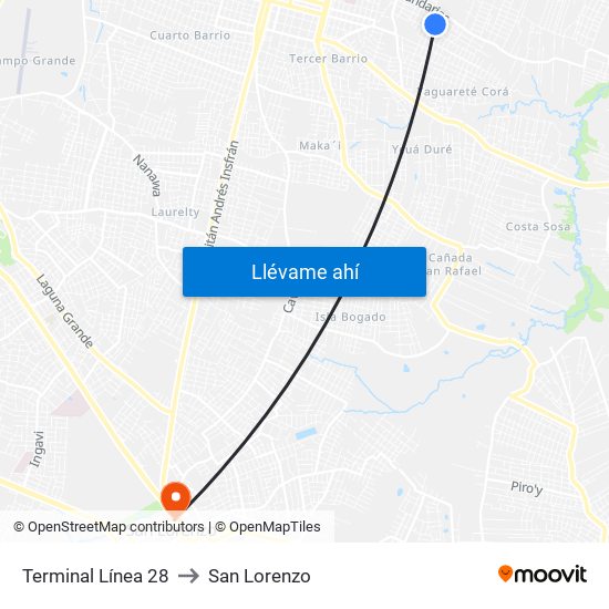 Terminal Línea 28 to San Lorenzo map