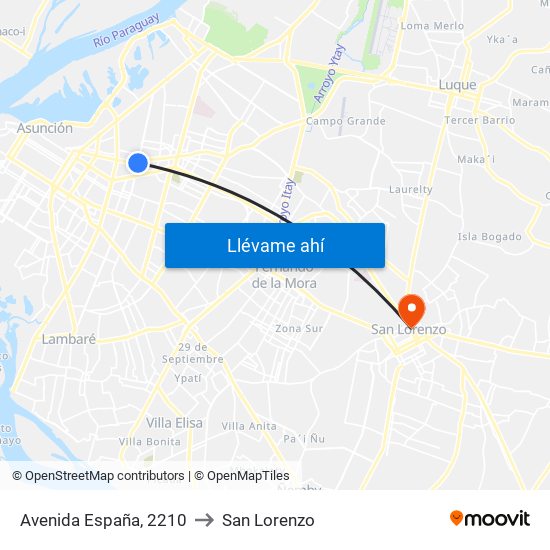 Avenida España, 2210 to San Lorenzo map