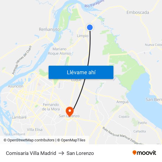 Comisaría Villa Madrid to San Lorenzo map