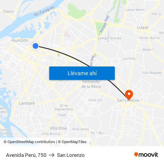 Avenida Perú, 750 to San Lorenzo map