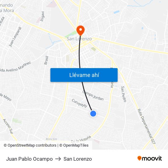 Juan Pablo Ocampo to San Lorenzo map