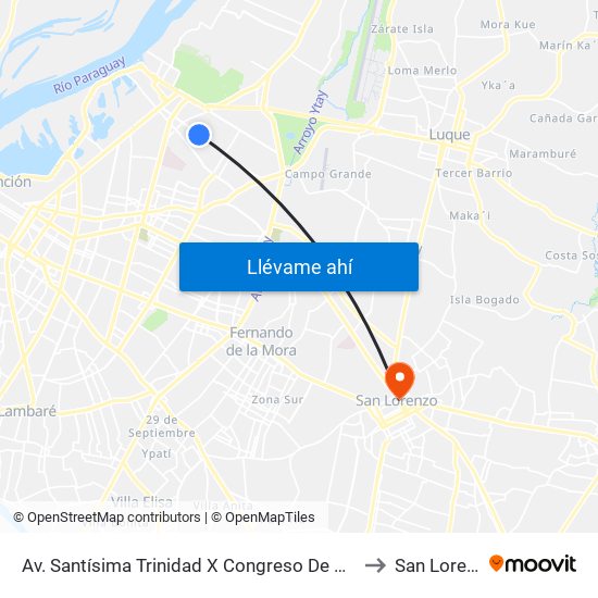 Av. Santísima Trinidad X Congreso De Colombia to San Lorenzo map