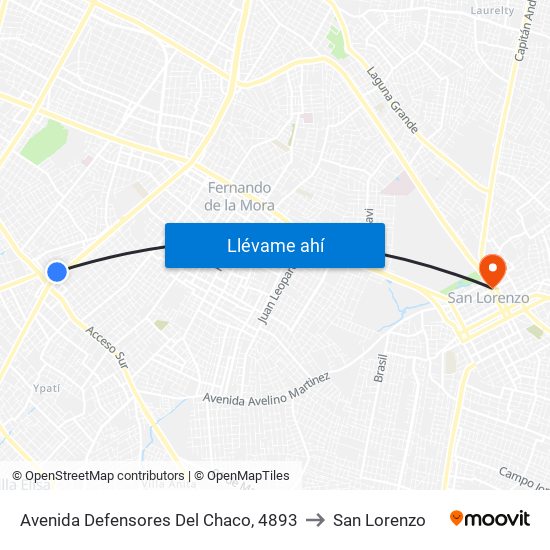 Avenida Defensores Del Chaco, 4893 to San Lorenzo map