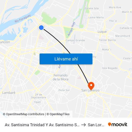 Av. Santisima Trinidad Y Av. Santisimo Sacramento to San Lorenzo map