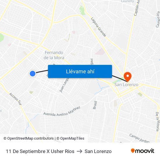 11 De Septiembre X Usher Ríos to San Lorenzo map