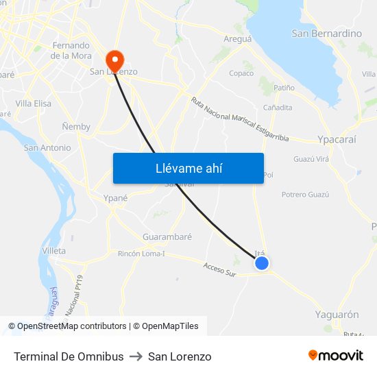 Terminal De Omnibus to San Lorenzo map