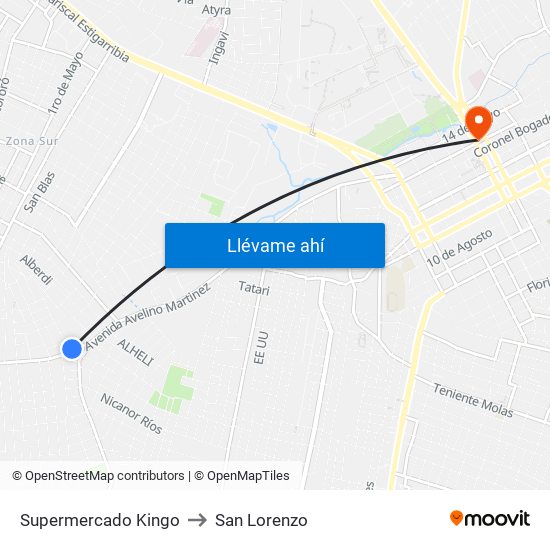 Supermercado Kingo to San Lorenzo map