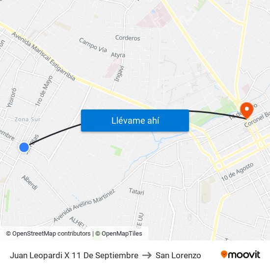 Juan Leopardi X 11 De Septiembre to San Lorenzo map