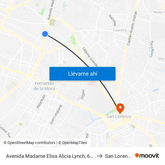 Avenida Madame Elisa Alicia Lynch, 611 to San Lorenzo map