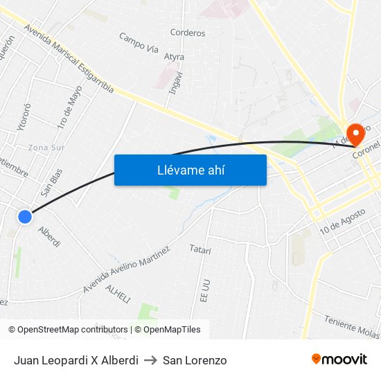 Juan Leopardi X Alberdi to San Lorenzo map