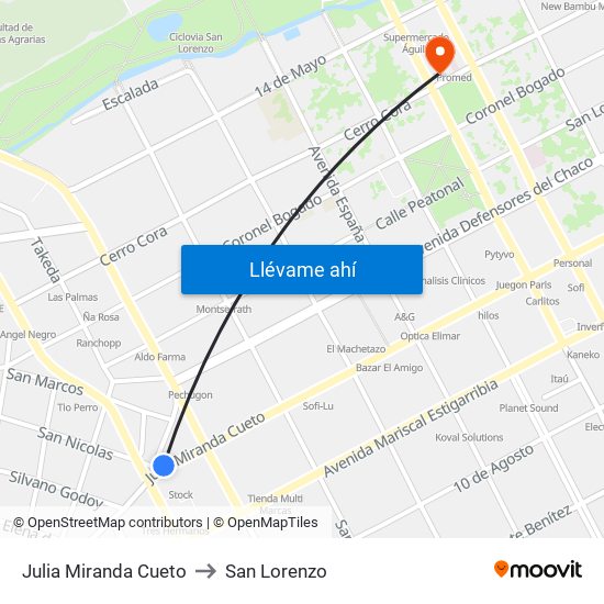 Julia Miranda Cueto to San Lorenzo map