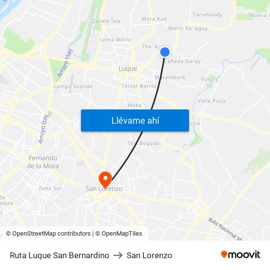 Ruta Luque San Bernardino to San Lorenzo map