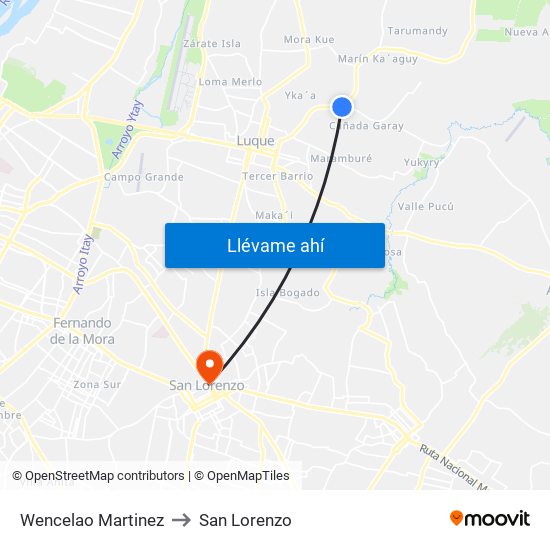 Wencelao Martinez to San Lorenzo map