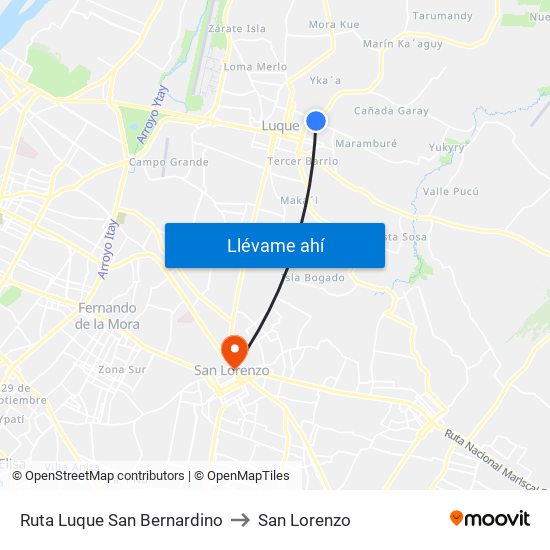Ruta Luque San Bernardino to San Lorenzo map
