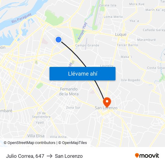 Julio Correa, 647 to San Lorenzo map