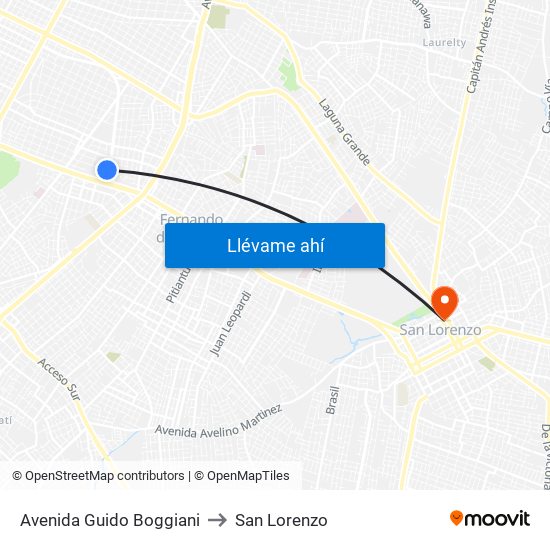 Avenida Guido Boggiani to San Lorenzo map