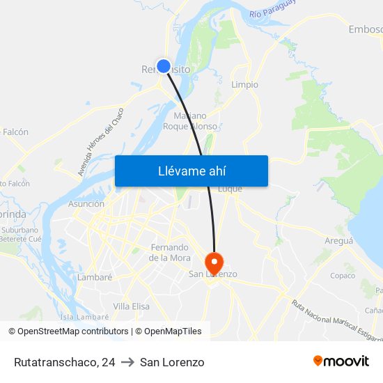 Rutatranschaco, 24 to San Lorenzo map