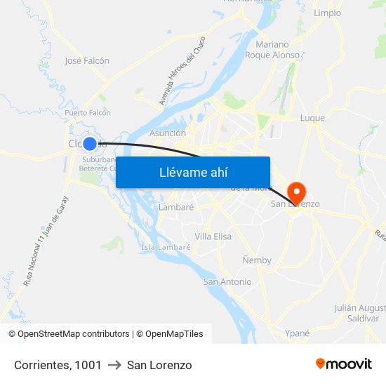 Corrientes, 1001 to San Lorenzo map
