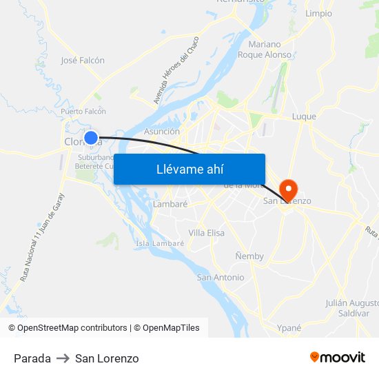 Parada to San Lorenzo map