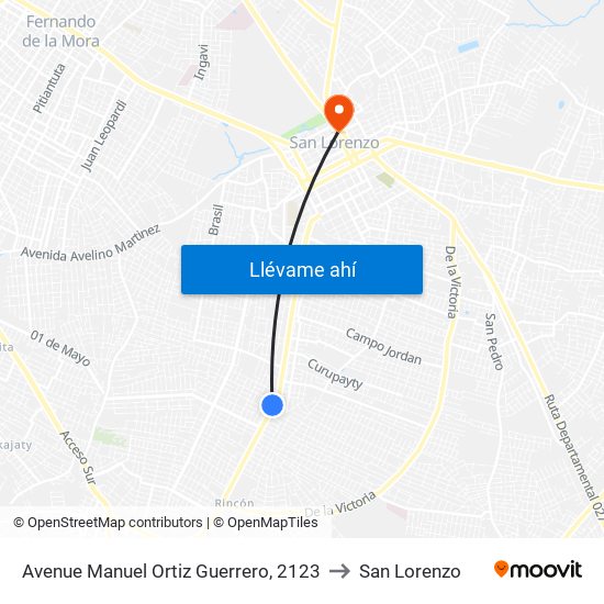 Avenue Manuel Ortiz Guerrero, 2123 to San Lorenzo map