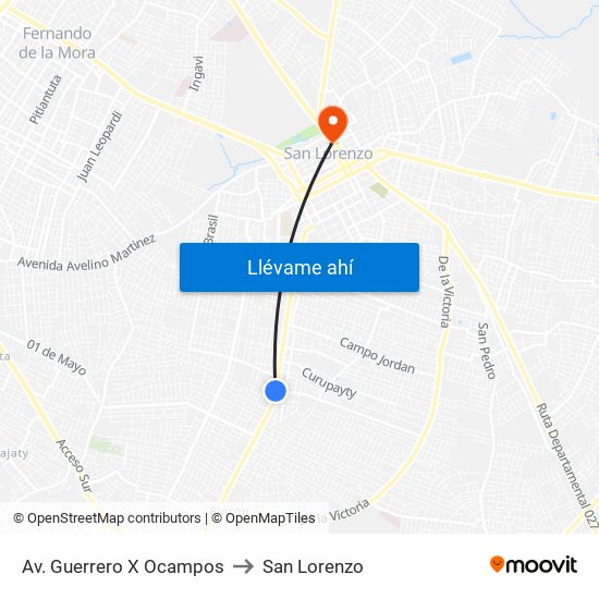 Av. Guerrero X Ocampos to San Lorenzo map