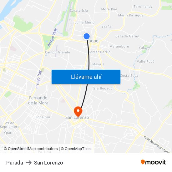 Parada to San Lorenzo map