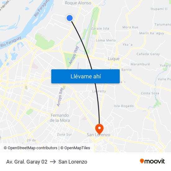 Av. Gral. Garay 02 to San Lorenzo map