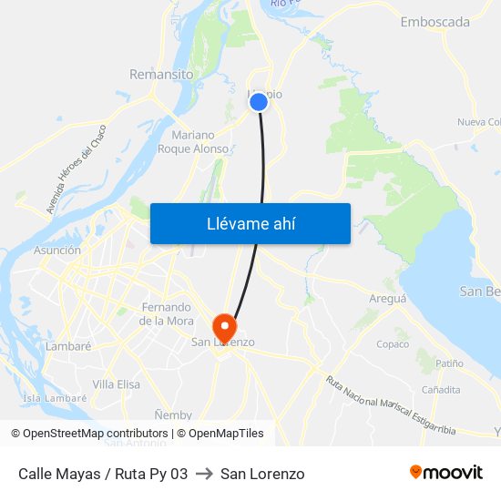 Calle Mayas / Ruta Py 03 to San Lorenzo map