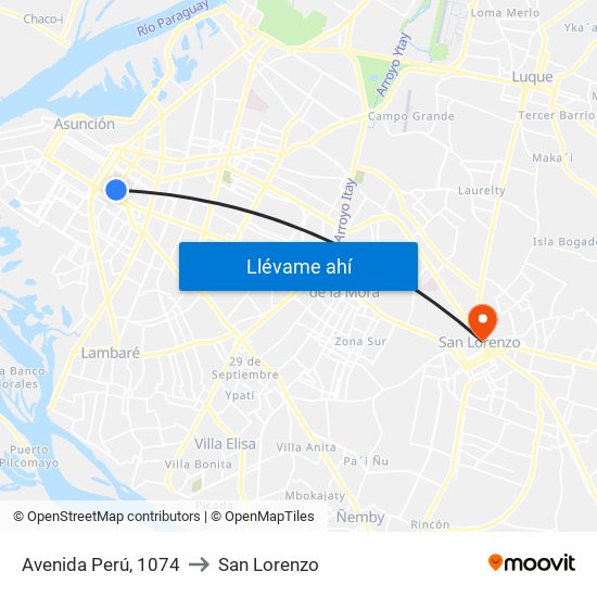 Avenida Perú, 1074 to San Lorenzo map