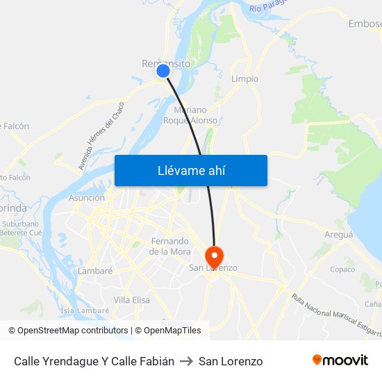 Calle Yrendague Y Calle Fabián to San Lorenzo map