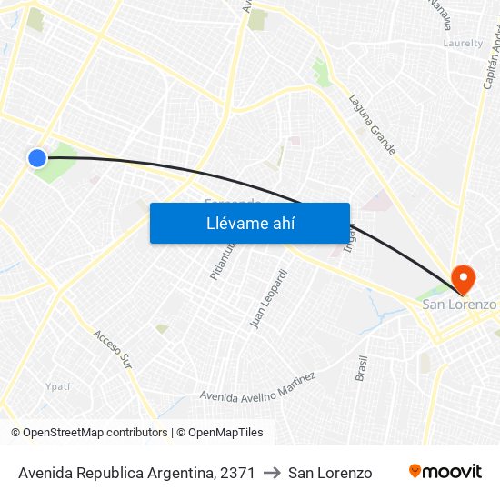 Avenida Republica Argentina, 2371 to San Lorenzo map