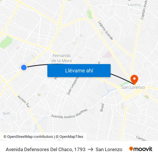 Avenida Defensores Del Chaco, 1793 to San Lorenzo map