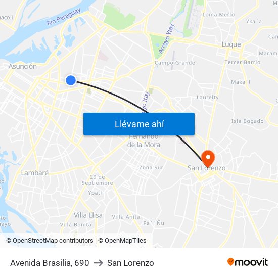 Avenida Brasilia, 690 to San Lorenzo map