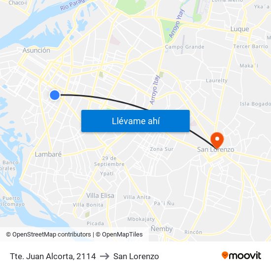 Tte. Juan Alcorta, 2114 to San Lorenzo map