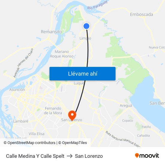 Calle Medina Y Calle Spelt to San Lorenzo map