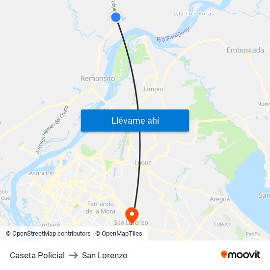 Caseta Policial to San Lorenzo map