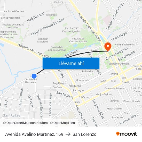 Avenida Avelino Martínez, 169 to San Lorenzo map