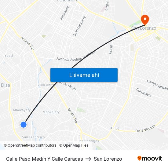 Calle Paso Medin Y Calle Caracas to San Lorenzo map