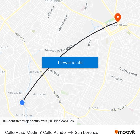 Calle Paso Medin Y Calle Pando to San Lorenzo map