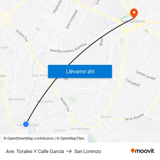 Ave. Torales Y Calle García to San Lorenzo map