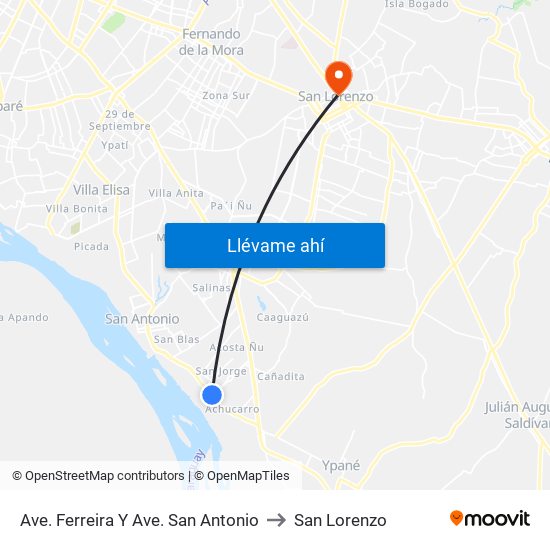 Ave. Ferreira Y Ave. San Antonio to San Lorenzo map