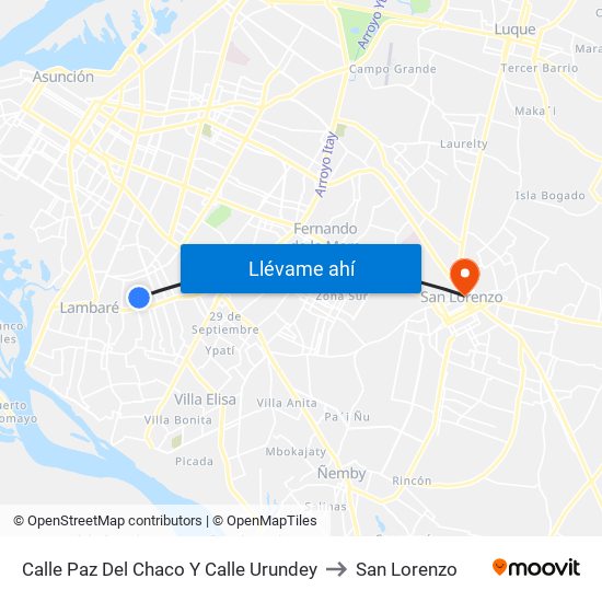 Calle Paz Del Chaco Y Calle Urundey to San Lorenzo map